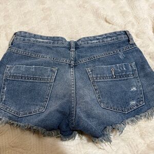 Free People Medium Blue Distressed Denim Jean Shorts